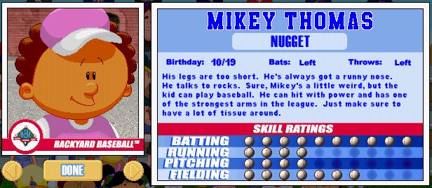Image result for Mikey Thomas backyard baseball 2001