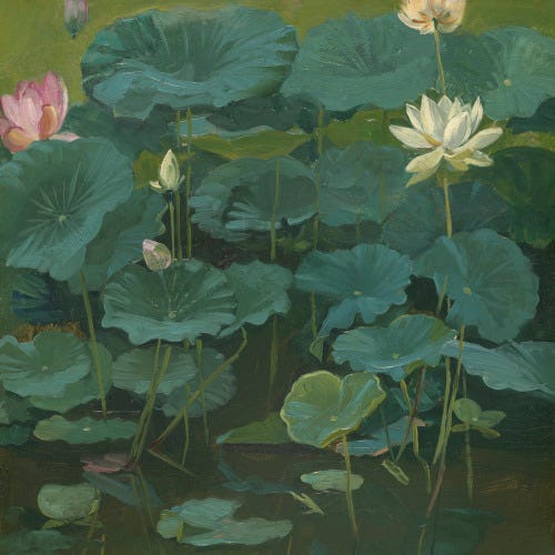 lotussed:
“Theodore Wores, Buddha’s Flowers, Lotus Tokyo, 1894, detail.
”