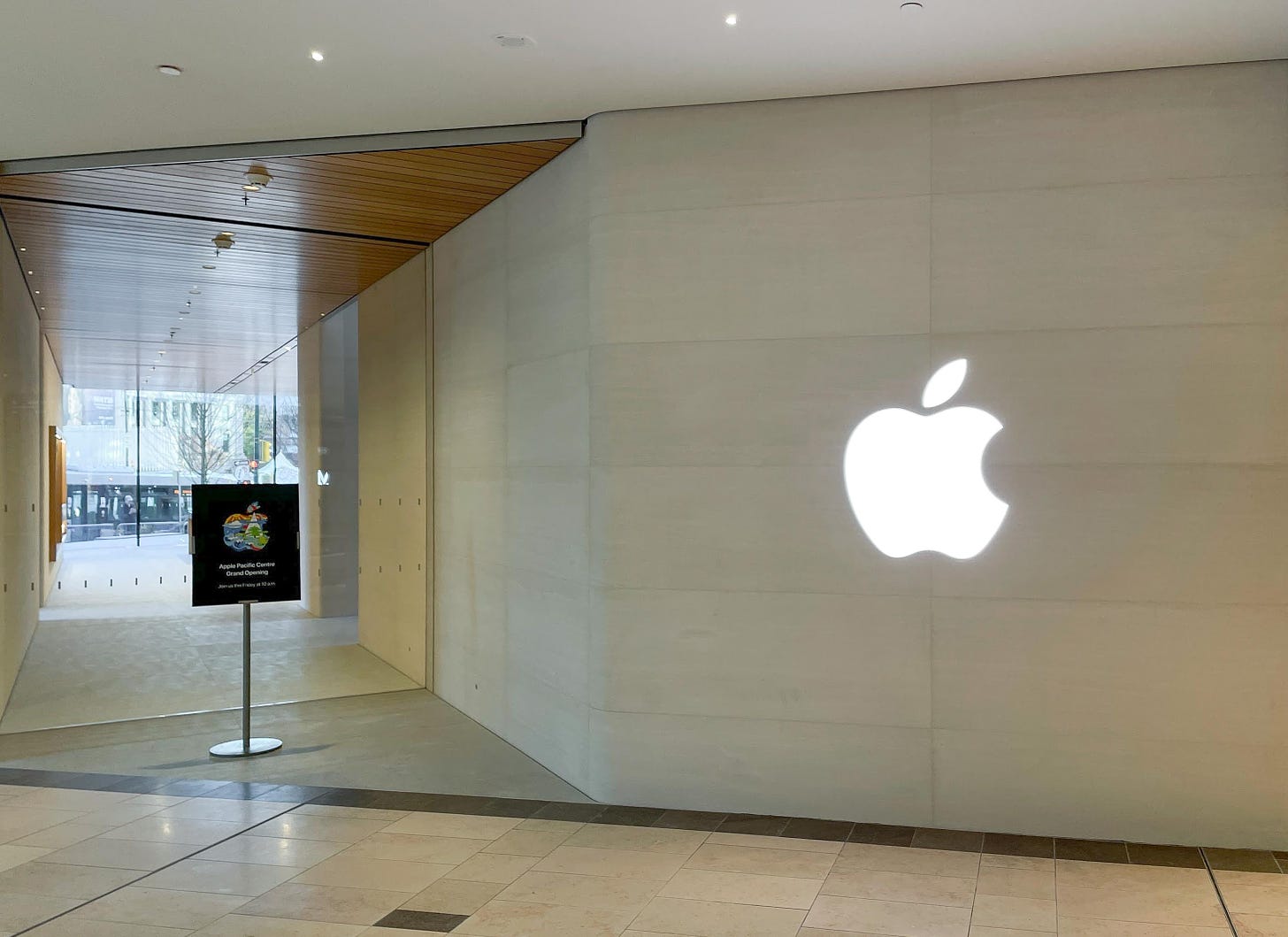 The mall entrance to Apple Pacific Centre.