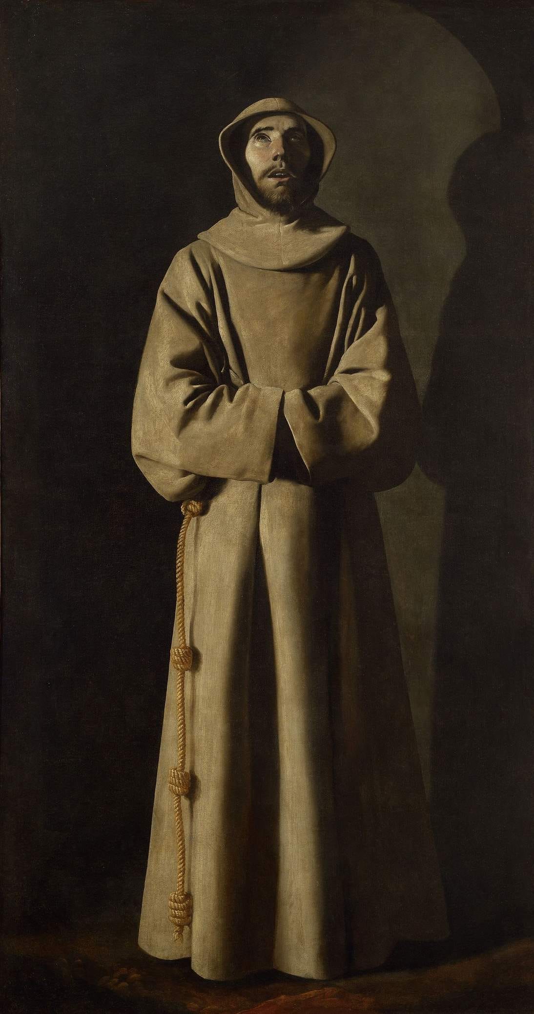 Francisco de Zurbarán, “Saint Francis of Assisi,” ca. 1650–1660. Oil on canvas, 77 ½ x 41 ¾ in. (197 x 106 cm). Musée des Beaux-Arts de Lyon, A115