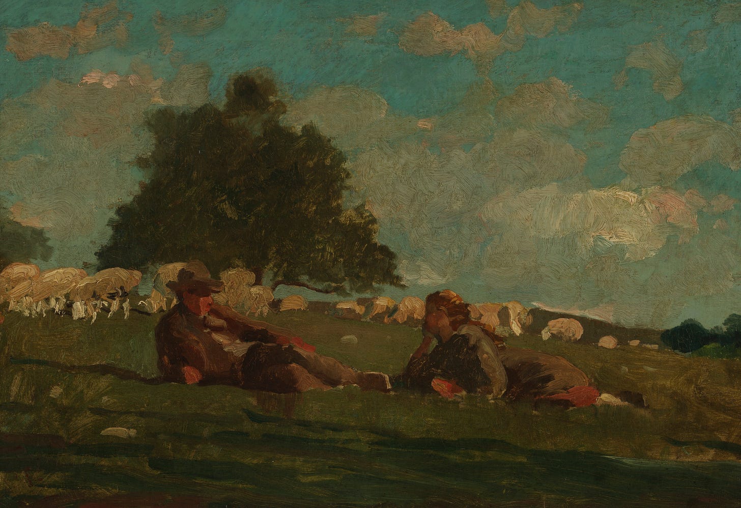 Boy and Girl in a Field with Sheep (1878)