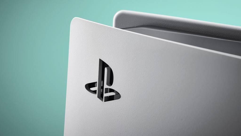 Close up of the PlayStation logo on PS5