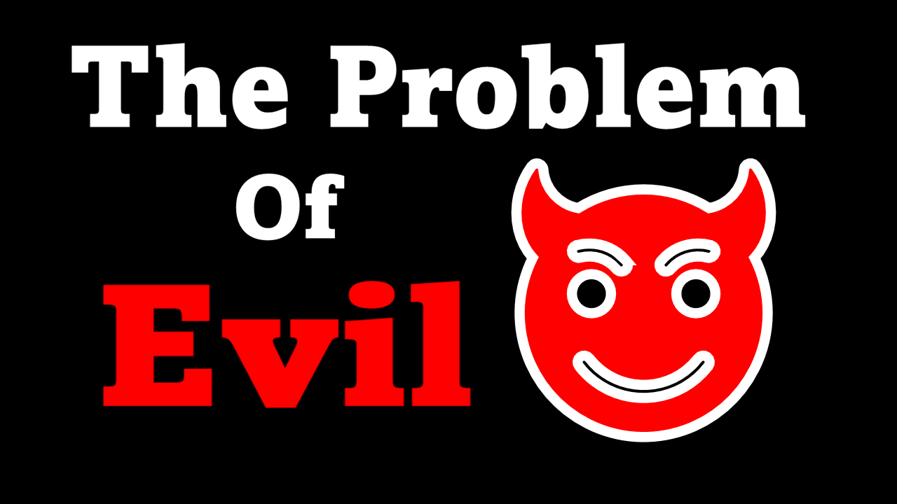 Text with the phrase "The Problem of Suffering and Evil" and an image of an angry devil.