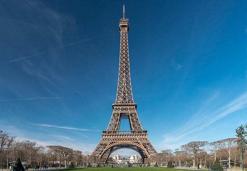 This is a view of the Eiffel Tower in Paris from the Champ-de-Mars against a cloudless blue sky, because guess what motherfuckers, we're about to trash France throughout the entire article so buckle up