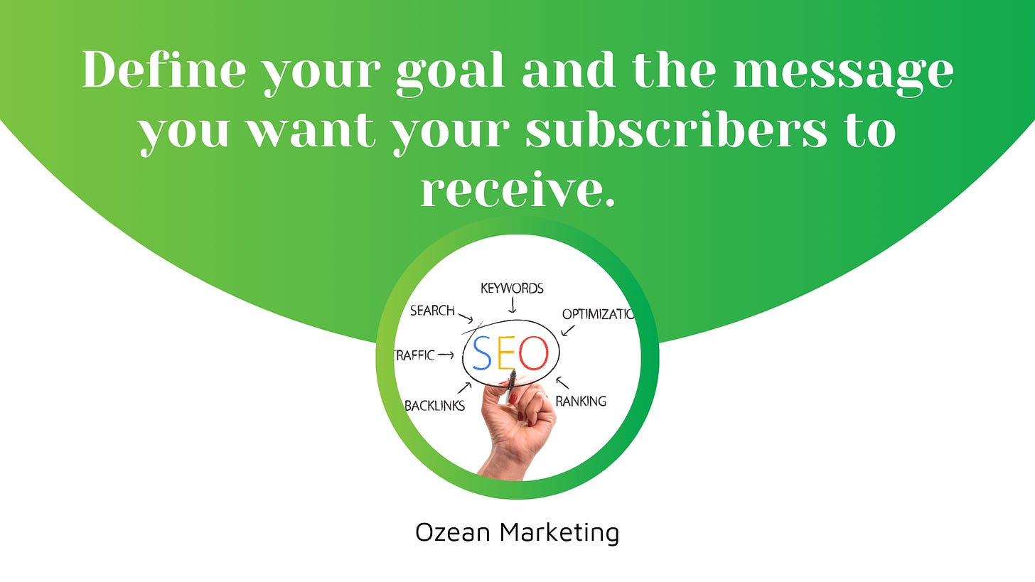 1)  Define your goal and the message you want your subscribers to receive.