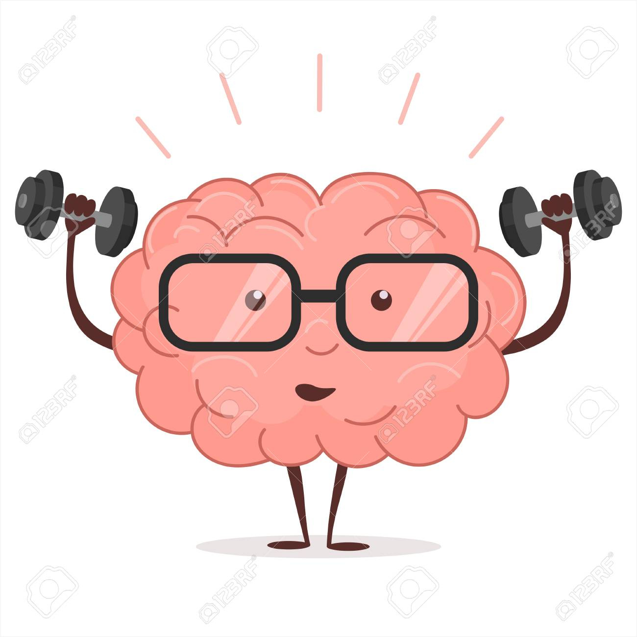 Brain Training With Dumbbells And Glasses On White Background, Human Train  Intellect, Mind Fitnes Workout, Knowledge Fitness Exercises, Lifting  Weights, Cartoon Education And Brainstorm Concept. Vector Royalty Free  Cliparts, Vectors, And Stock
