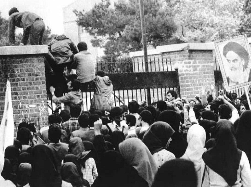 Iranian students storming the US embassy in Tehran