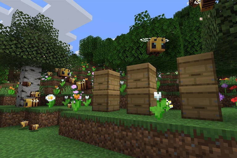Image of bees in Minecraft.