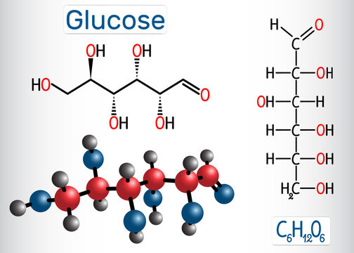 Glucose (dextrose, D-glucose) molecule. Linear form. Structural chemical  formula and molecule model Stock Vector | Adobe Stock