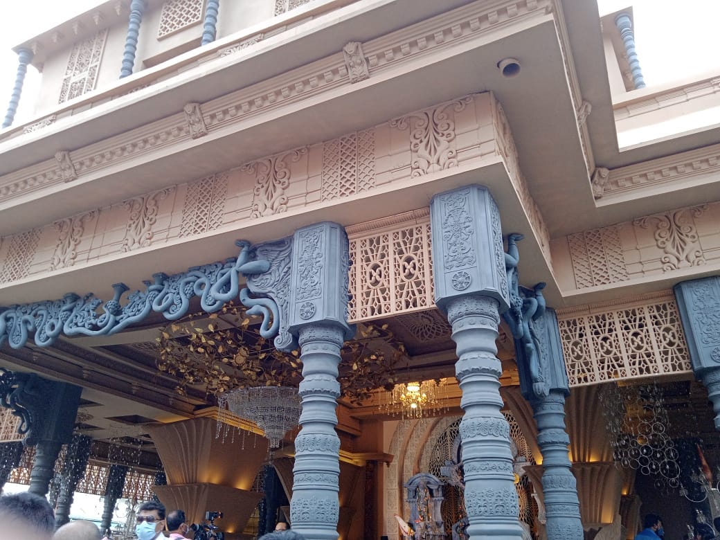 Intricate pandal decoration at Chetla Agrani Club