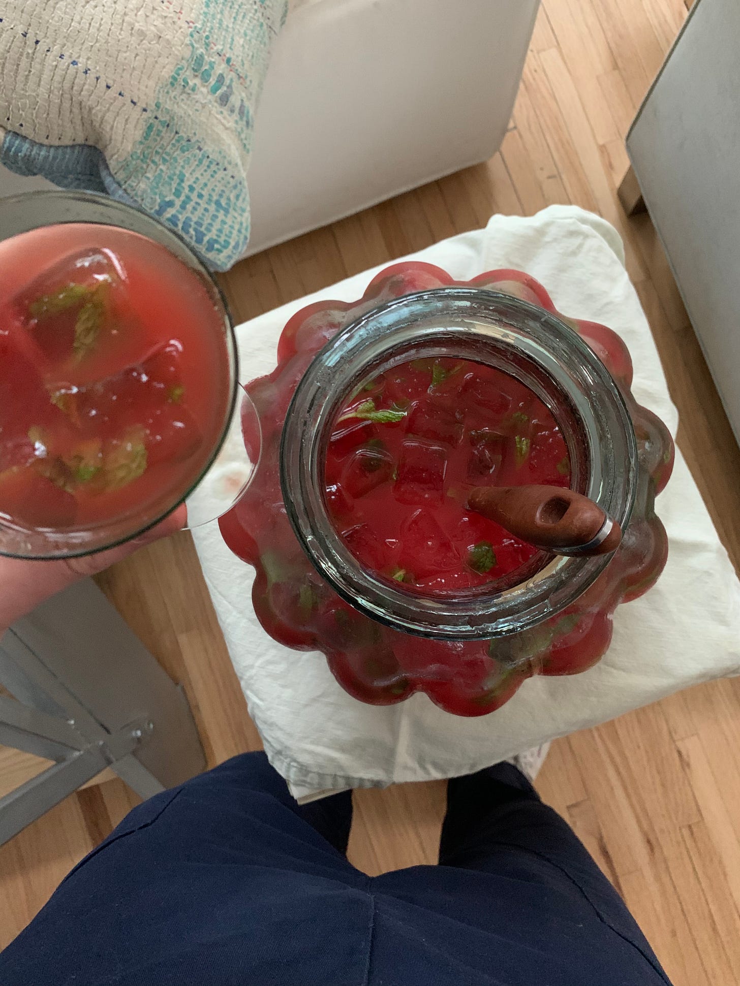 soju watermelon drink in jar, jakes legs