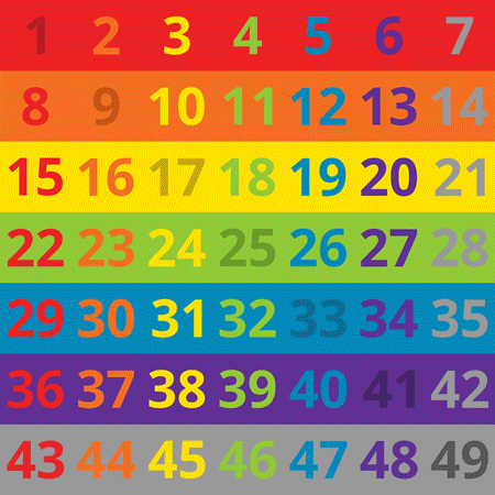 A looping animation of the numbered Rainbow Squared grid with single frames of each animation appearing in its numbered slot in the order that it was produced last year.