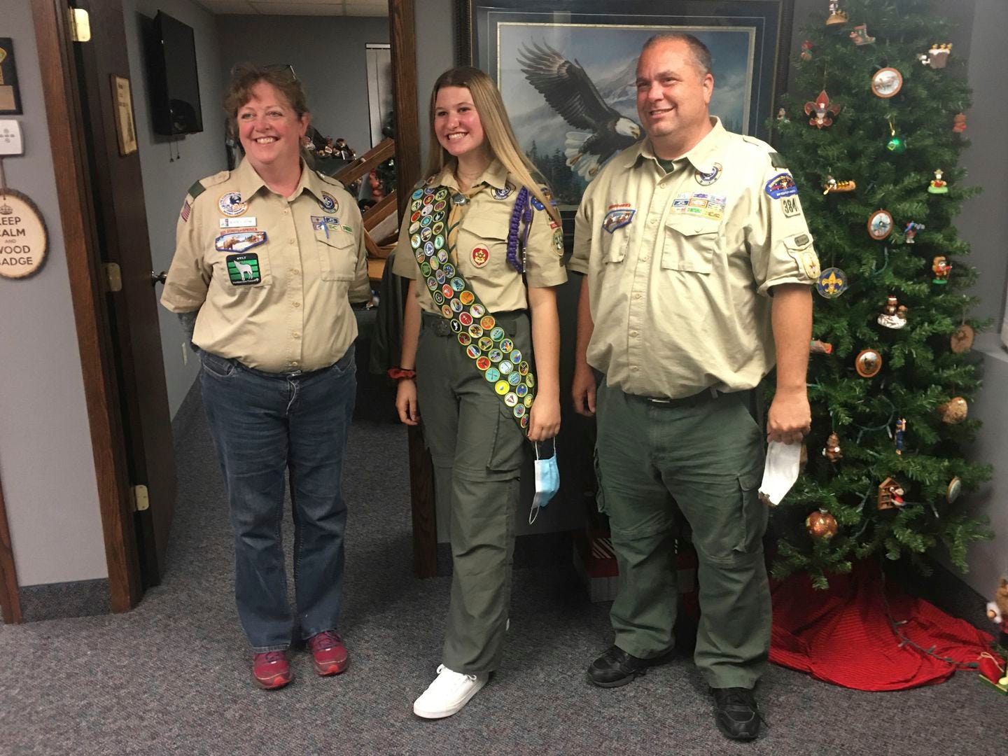 Isabella Tunney (center) will be one of nearly 1,000 girls and young women honored by the Boy Scouts in a virtual celebration of the inaugural class of female Eagle Scouts.