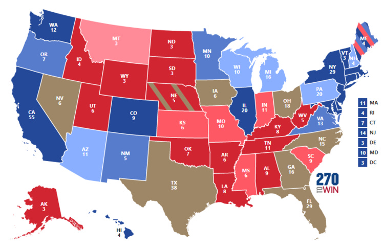 Swing states by current polls, May 24, 2020.