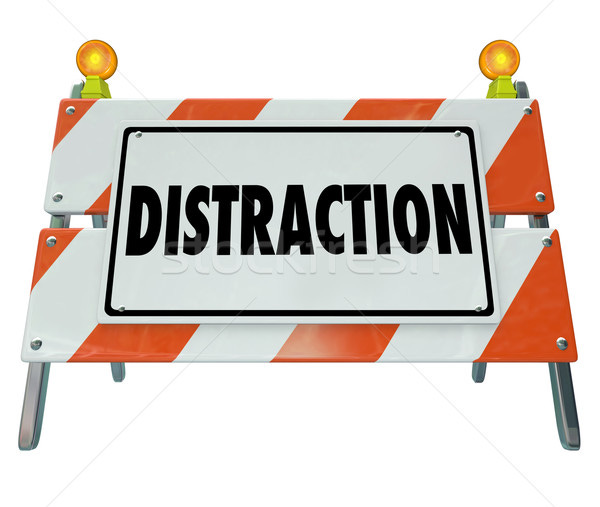 Stock photo: Distraction Word Barrier Barricade Distracted Driving Warning Si
