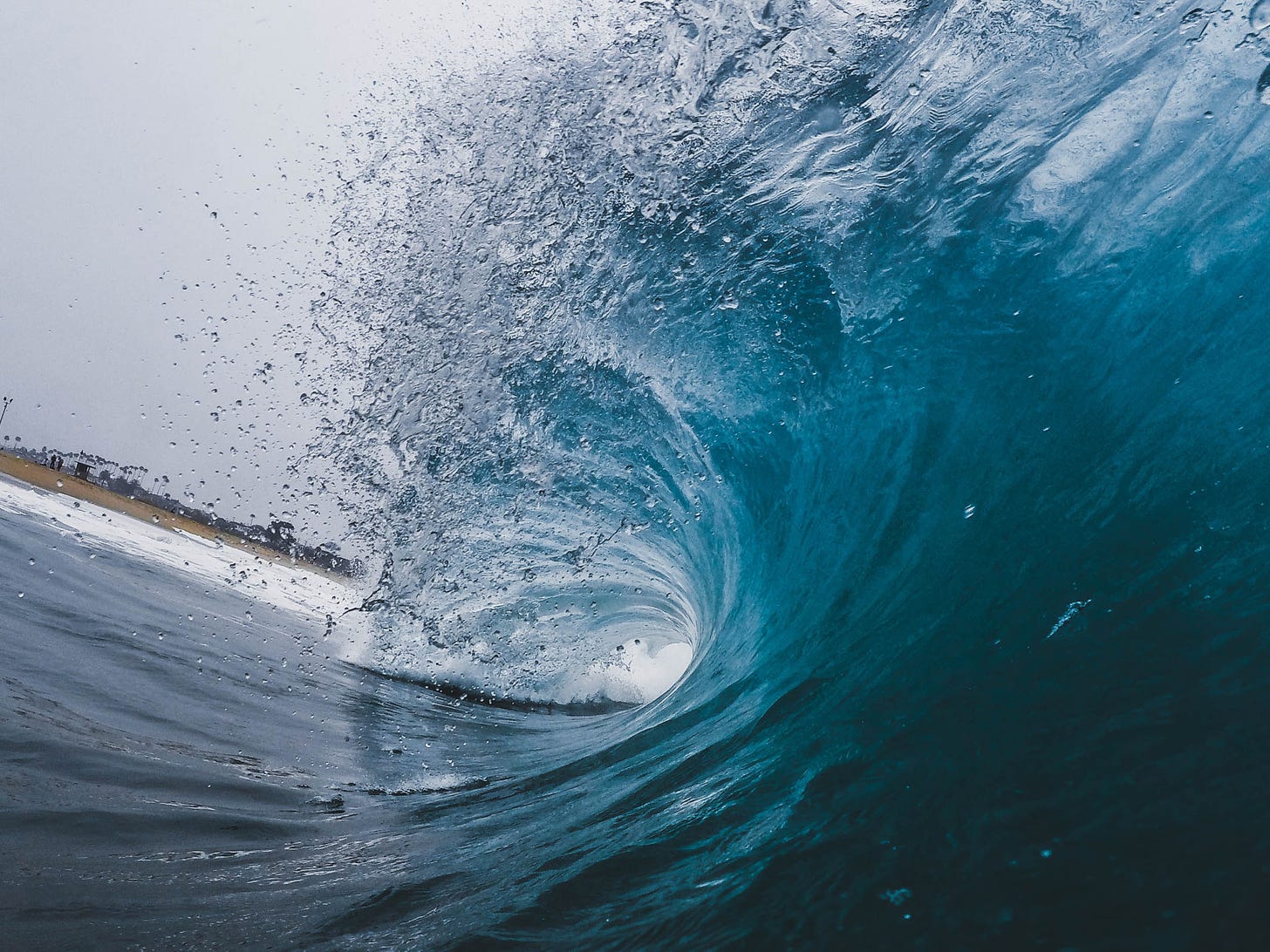 Underneath a cresting wave