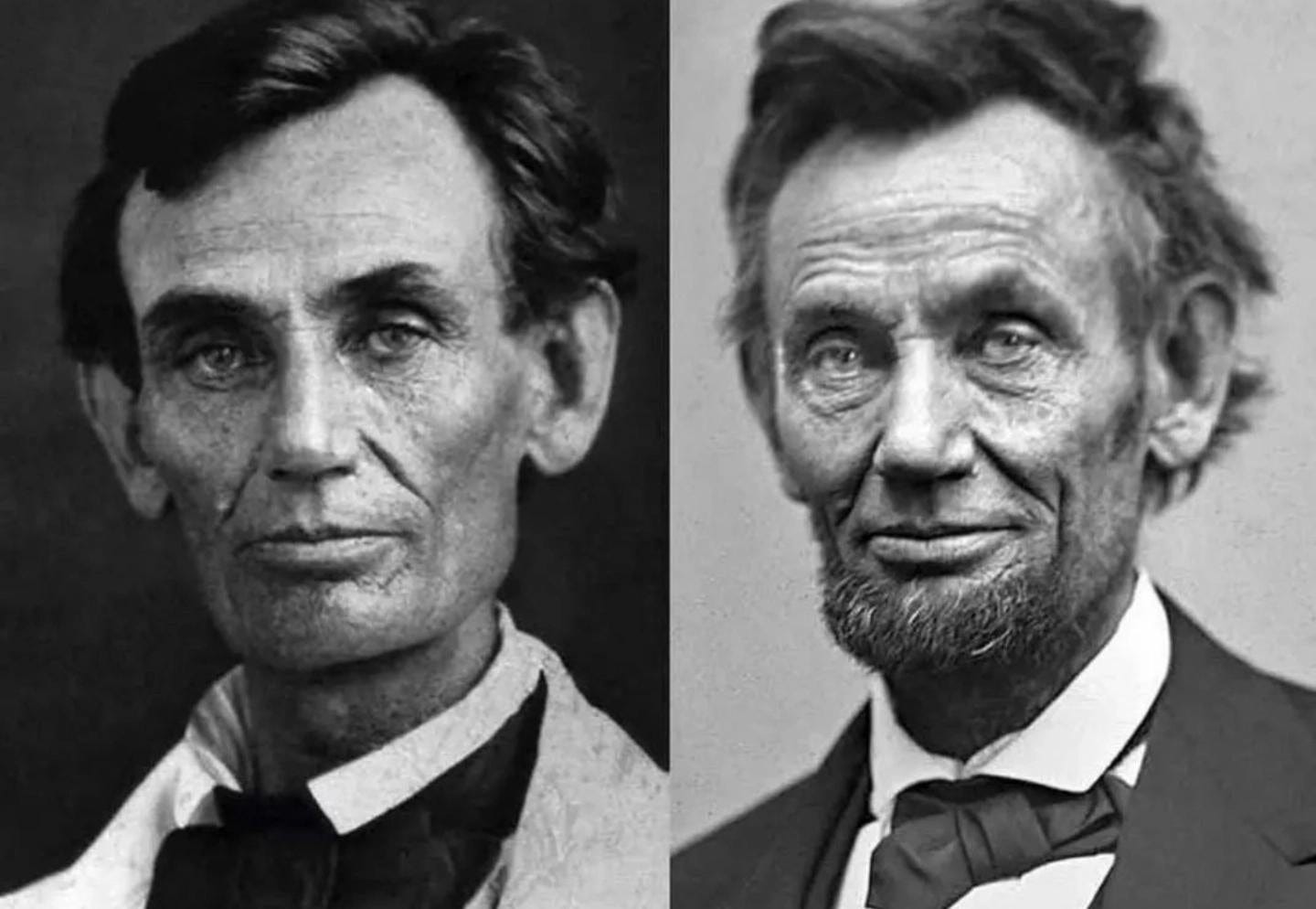 Abraham Lincoln in 1861 (left photo) and in 1865 (right photo) shows a 4  year difference during wartime. Lincoln once said: “I'm a tired man.  Sometimes, I think I'm the tiredest man