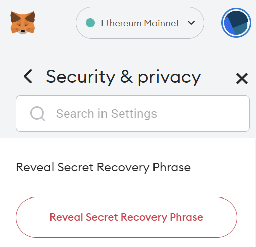 Reveal Recovery Phrase in Metamask