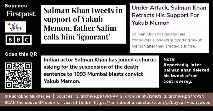 Salman Khan supported terrorist Yakub Memon