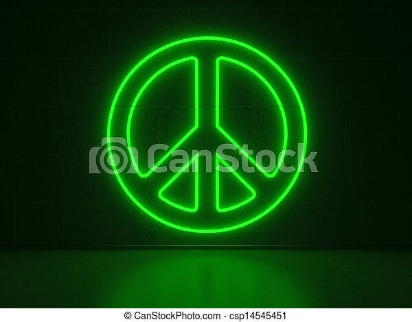 Peace symbol - series neon signs. A green neon sign in form of the peace  symbol on a wall of concrete. | CanStock