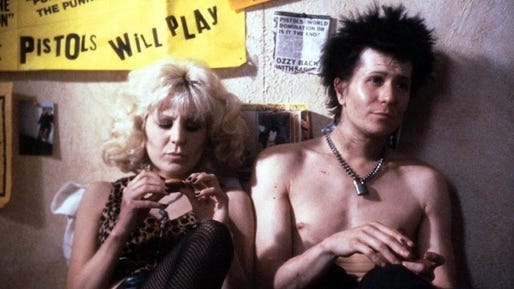 Nancy Spungen (Chloe Webb) and Sid Vicious (Gary Oldman) descend deeper into an abyss of drug addiction in Alex Cox's 1986 film "Sid and Nancy."
