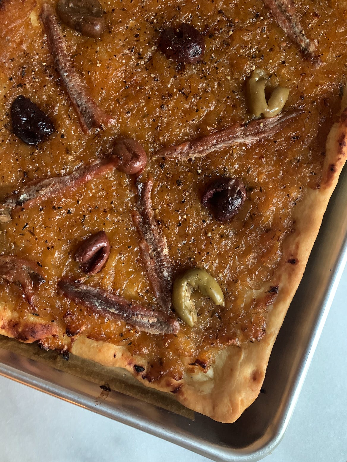 flatbread with olives and anchovies