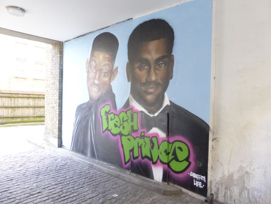 1990s black tv stars: Mural with Will Smith and Carlton Banks
