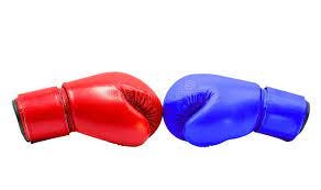 Boxing Gloves Red and Blue Hitting Together Isolated on White Background  with Clipping Path Stock Photo - Image of hitting, gesture: 154420294