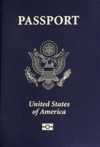 Regular U.S. passport with blue cover.