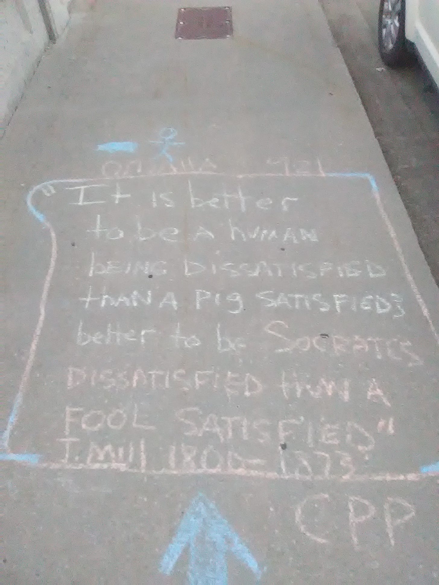 Chalk drawing on a sidewalk.