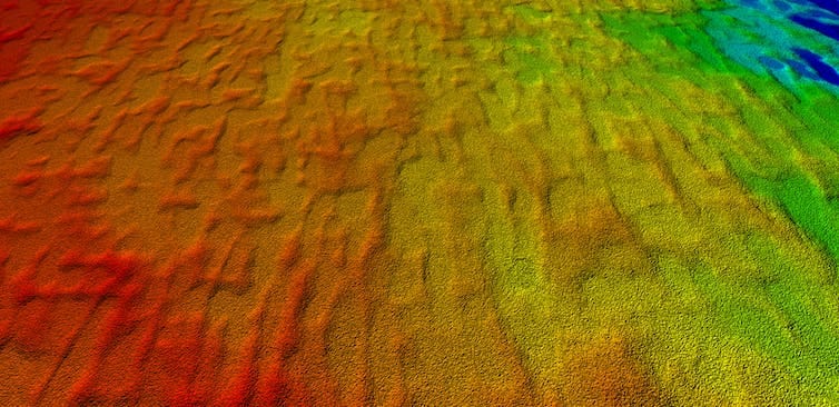 Coloured map showing a digital model of the landscape preserving linear dune features.