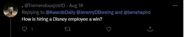twitter snip: How is hiring a disney employee a win?