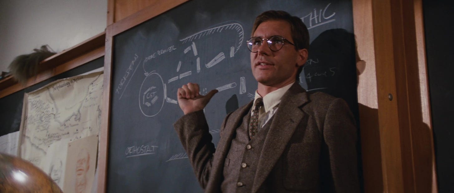Indiana Jones as a professor, teaching Archaeology 101