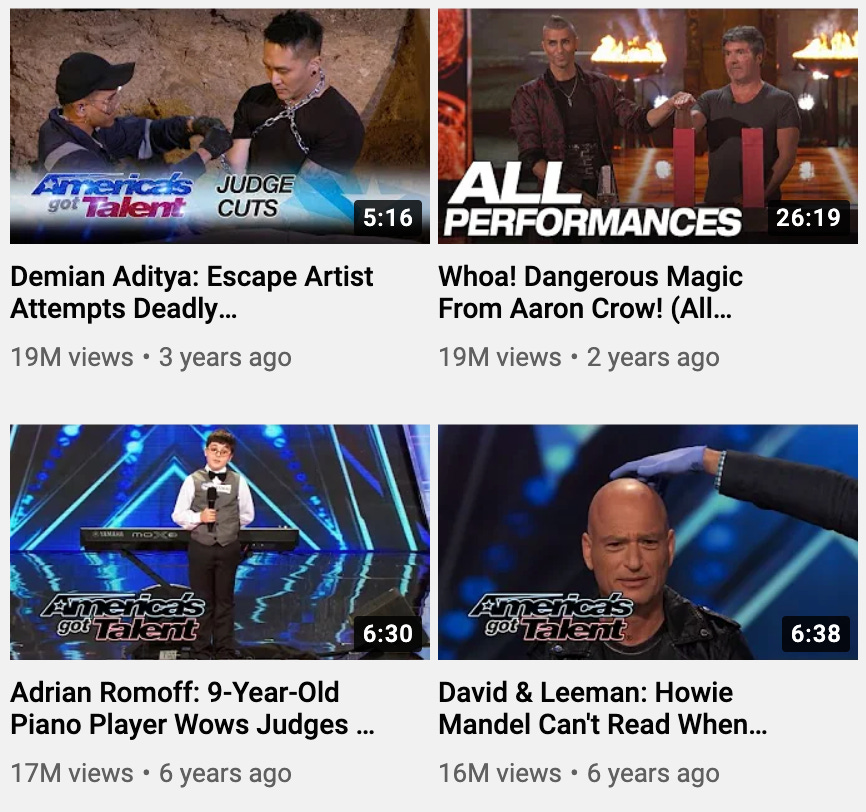 Magicians on AGT YouTube most views