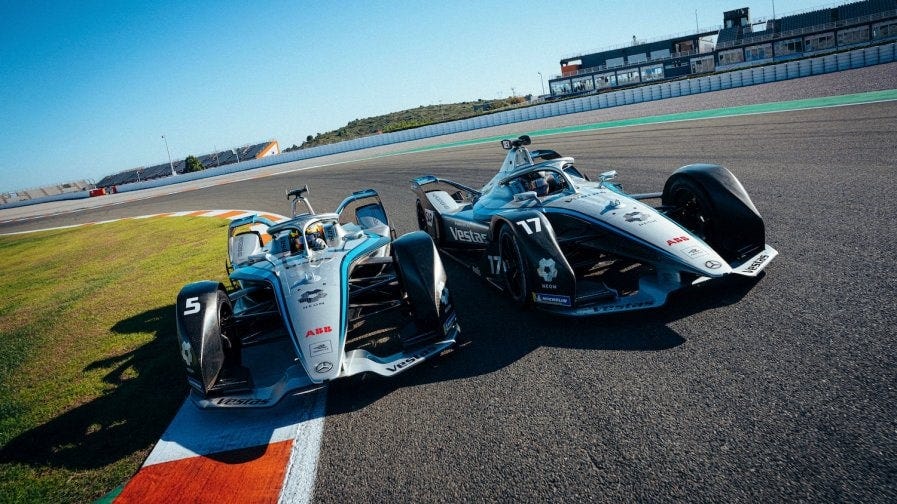 mercedes-eq silver arrow 02 racing in valencia during the first test of season 8 