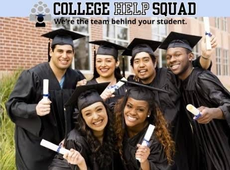 May be an image of 4 people, people standing and text that says 'COLLEGE HELP SQUAD We're the team behind your student.'