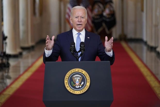 President Joe Biden speaks about the end of the war in Afghanistan 