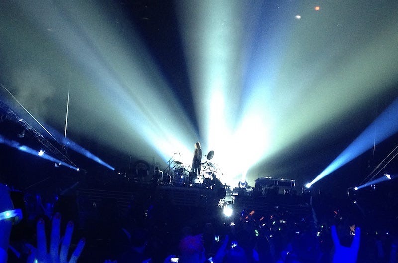 X Japan bandleader Yoshiki dramatically backlit onstage at Madison Square Garden
