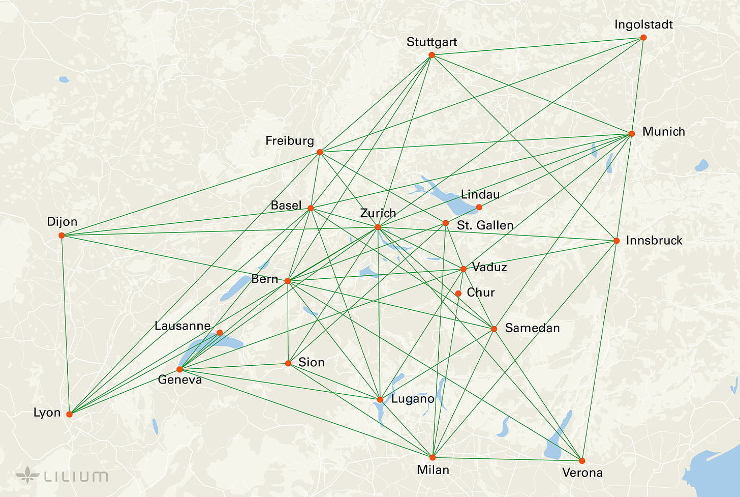 A prospective Lilium Network from Zurich