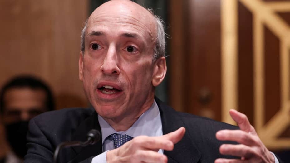 U.S. Securities and Exchange Commission (SEC) Chair Gary Gensler testifies before a Senate Banking, Housing, and Urban Affairs Committee oversight hearing on the SEC on Capitol Hill in Washington, U.S., September 14, 2021.