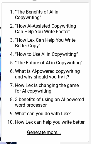 10 title ideas generated by Lex for this article