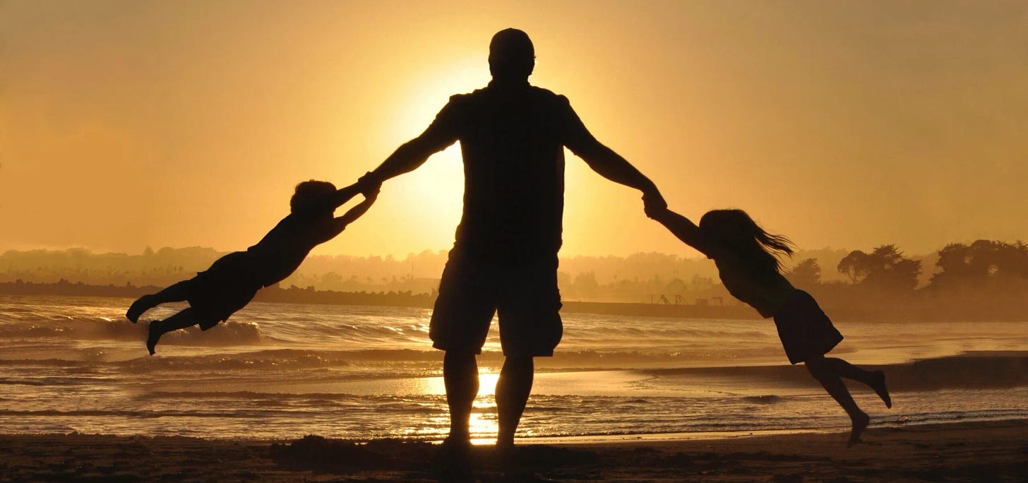 Father with his children in the sunset