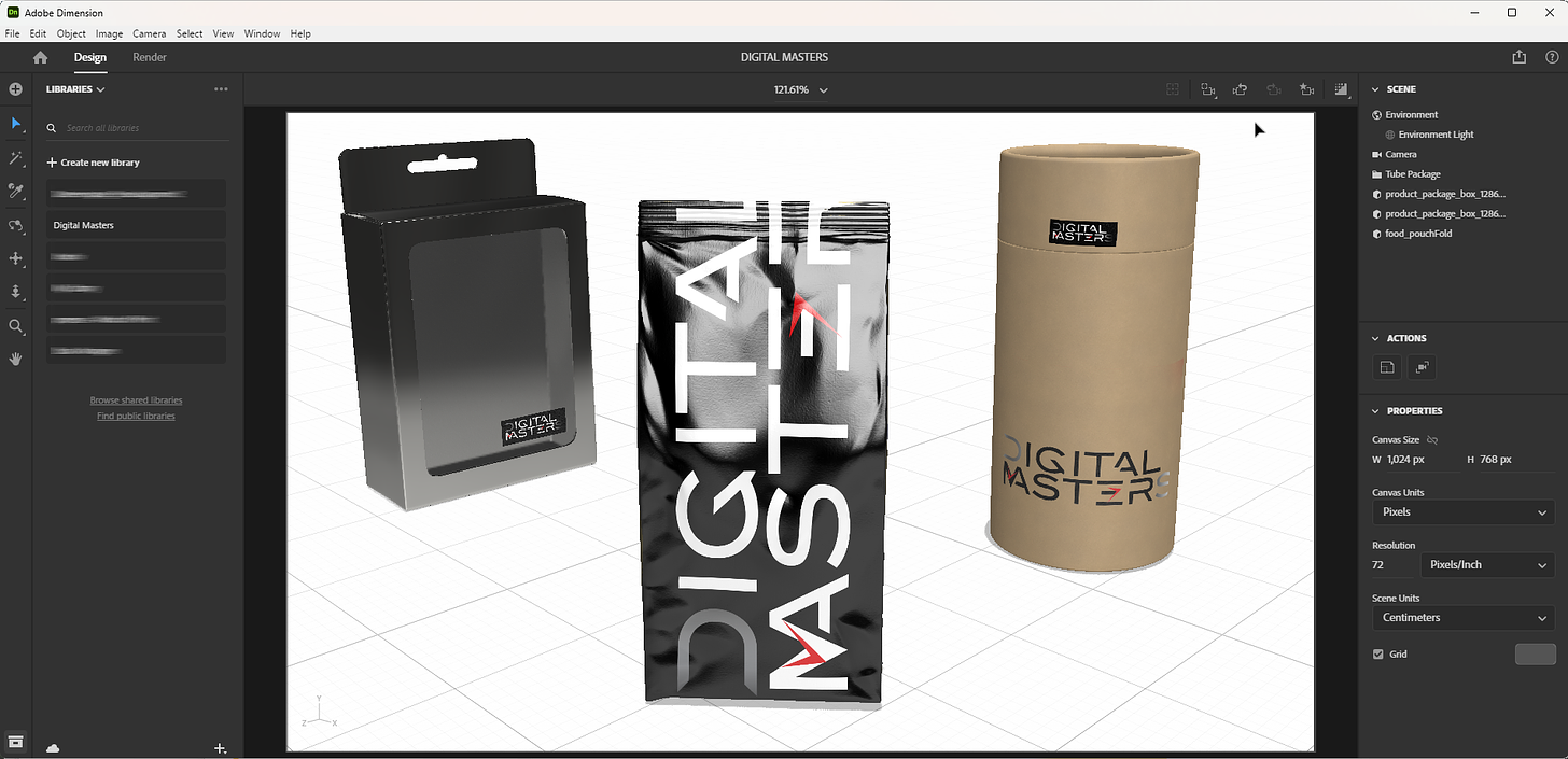 Prototypen von Produktverpackungen mit Branding in Adobe Dimension CC