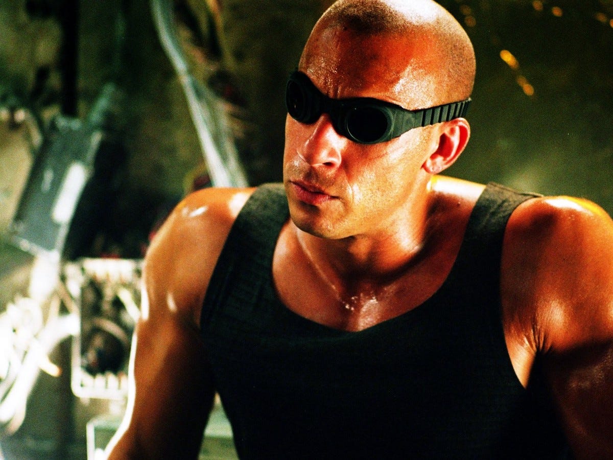 Vin Diesel as Riddick in Pitch Black.