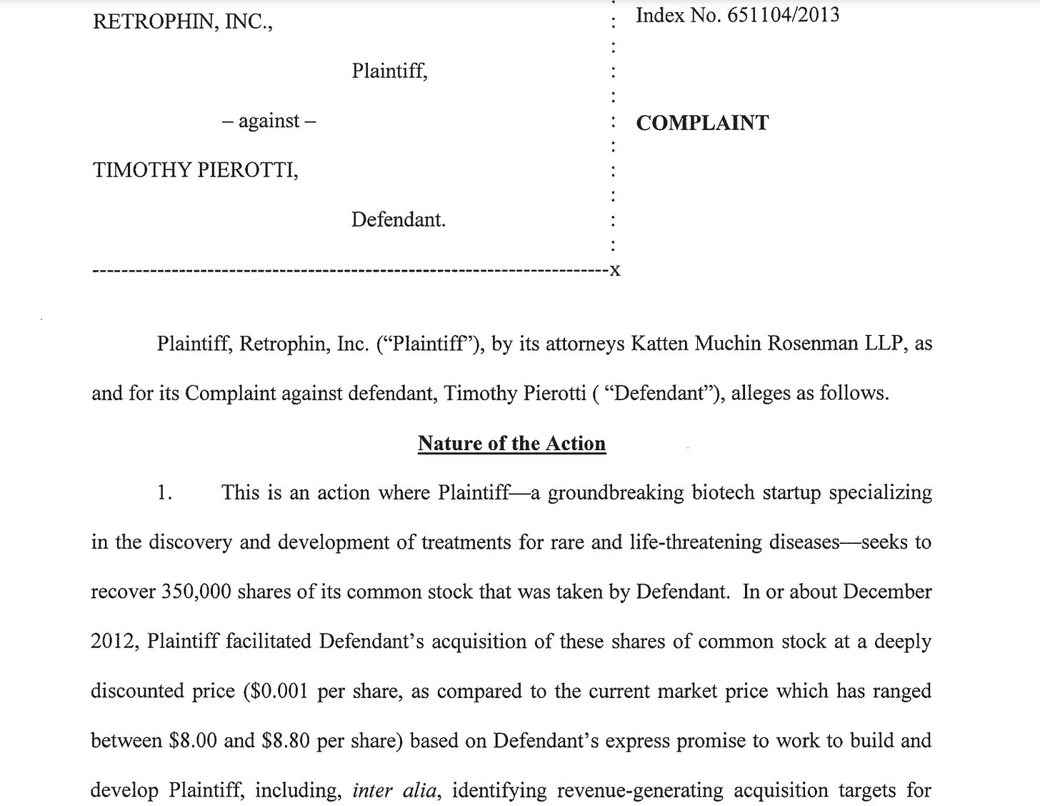 A screenshot of the complaint Martin Shkreli filed against Pierotti.