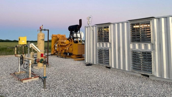 A natural gas generator powering a bitcoin mining data center on an oil field in North Texas. Credit: AFP Photo