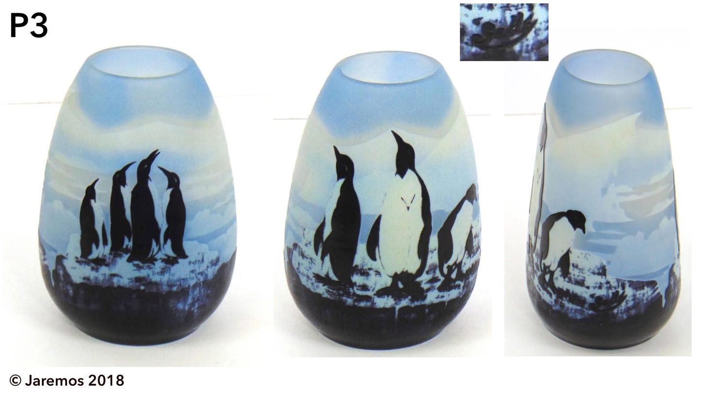 P3 Penguins cut down vase, 15.2 cm, Mk VI signed (© Jaremos 2018).