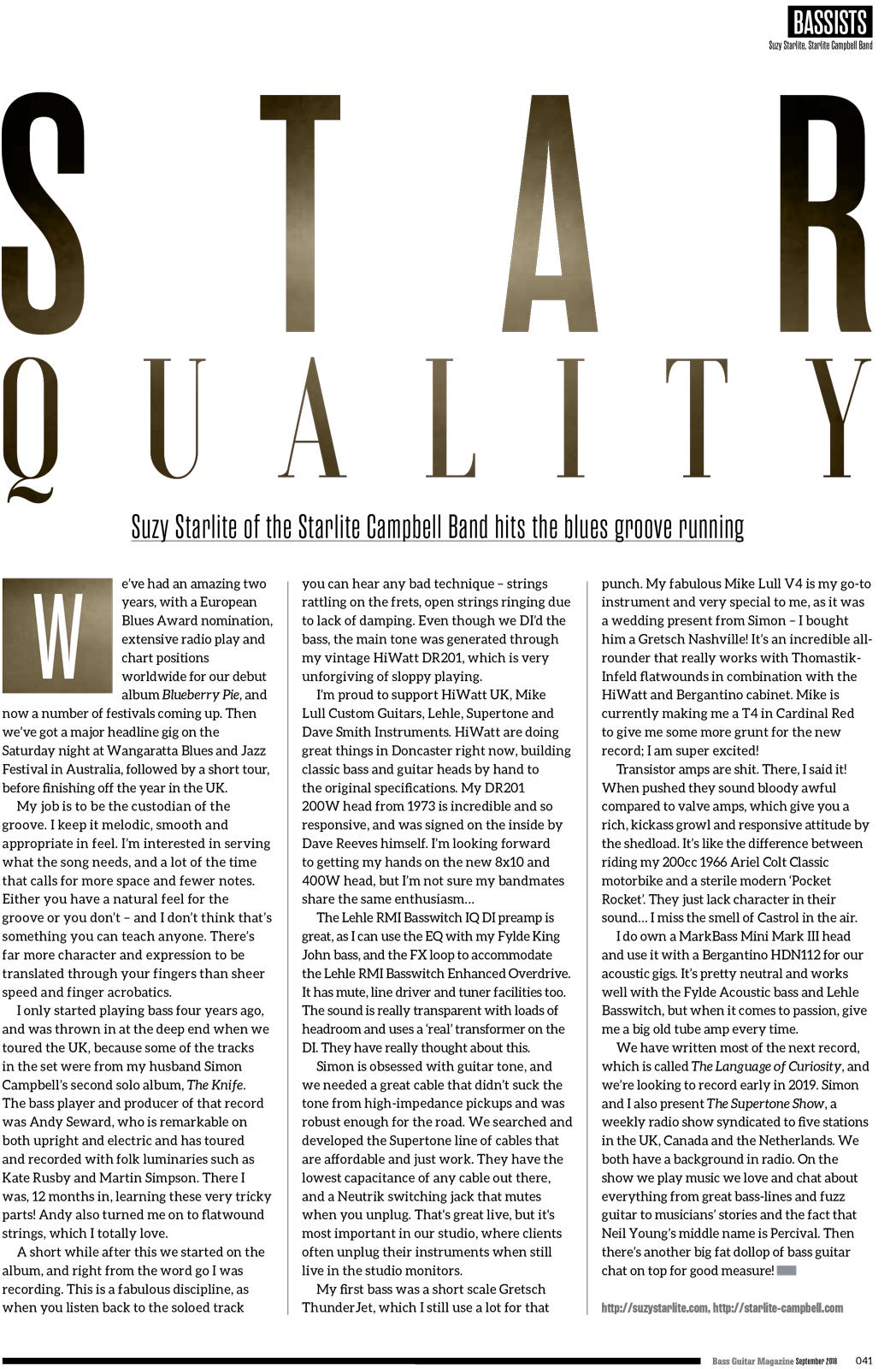 'Star Quality' - the article in Bass Guitar Magazine