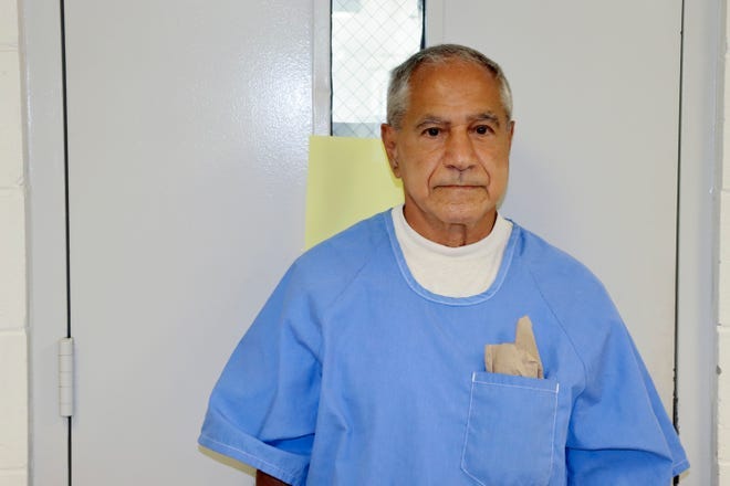 In this image provided by the California Department of Corrections and Rehabilitation, Sirhan Sirhan arrives for a parole hearing Friday, Aug. 27, 2021, in San Diego. Sirhan was granted parole at his hearing, though his release is no guaranteed yet.