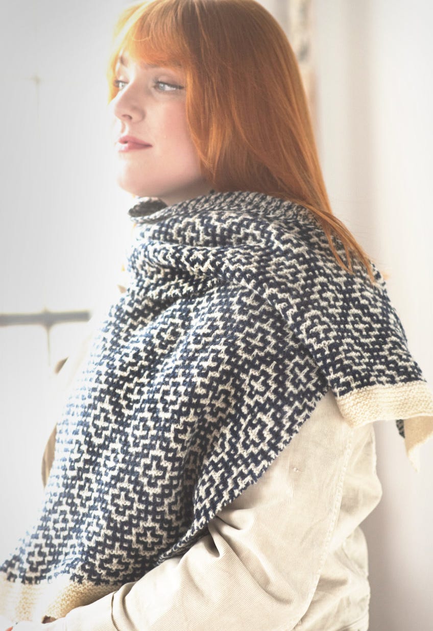 Behind the Wallpaper wrap knitting pattern by Kathleen Dames